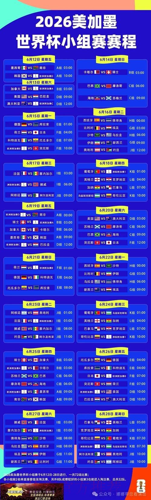 2026世界杯每日赛程完整版比赛时间表在哪里看